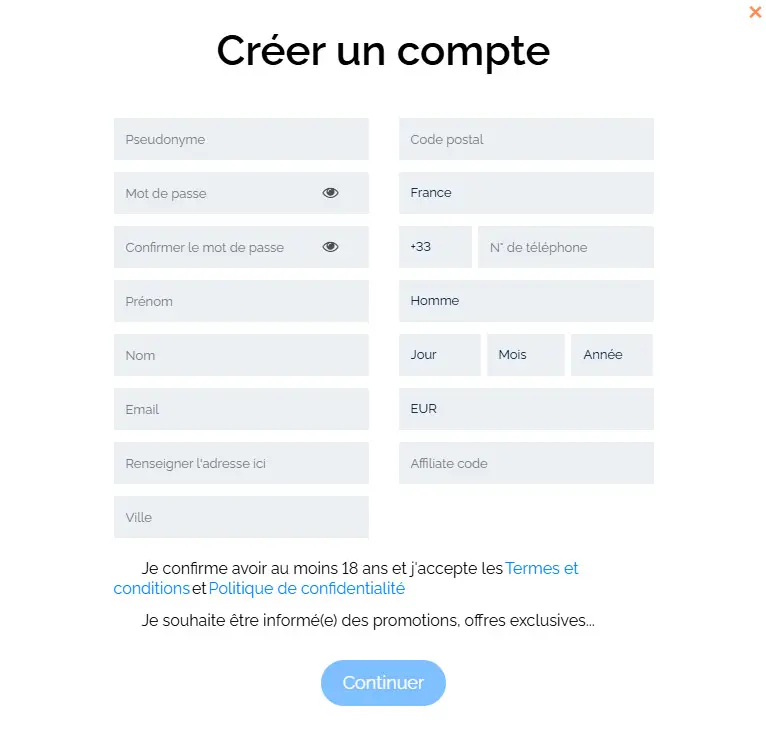 Processus d'inscription REVOLUTION CASINO